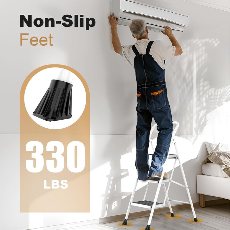 HBTower 3 Step Ladder,3 Step Stool for Adults Folding Step Stool with Cushioned Handle with Wide Anti-Slip Pedal Ergonomic Design - Image 4